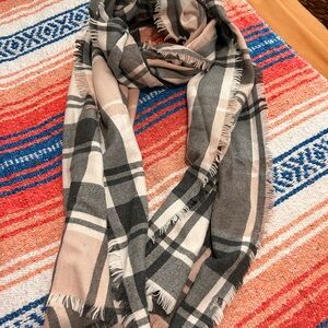 FINAL PRICE!! Plaid Fringe Scarf in Black and Baby Pink